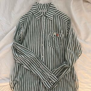 Emerson Fry Green and White Striped Button-Down Shirt
